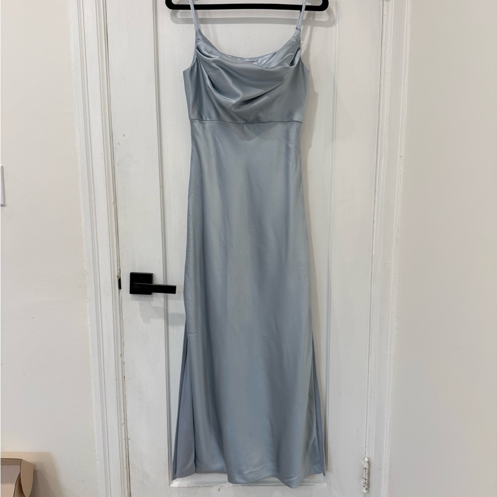 Revelry Light Blue Satin Maxi Dress